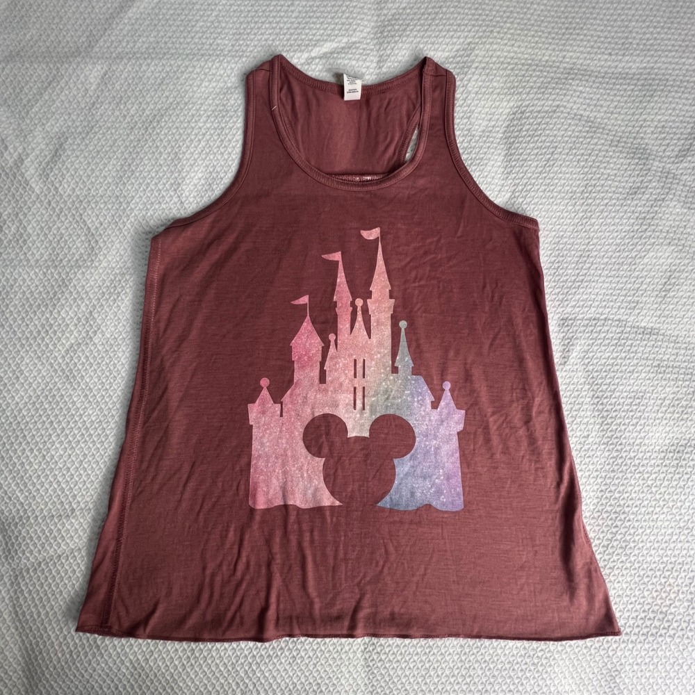 Kids Disney Castle Mickey Mouse Galaxy Tank Top Mauve Pink Girls Large 14-16